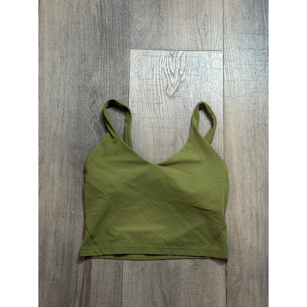 Lululemon Align Tank Top Olive Green Nulu Yoga Crop Built-in Bra Womens Size 4
